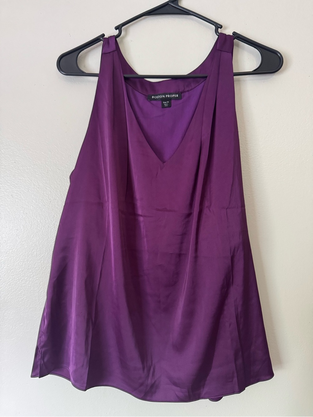 Boston Proper Deep Purple Satin V-Neck Camisole